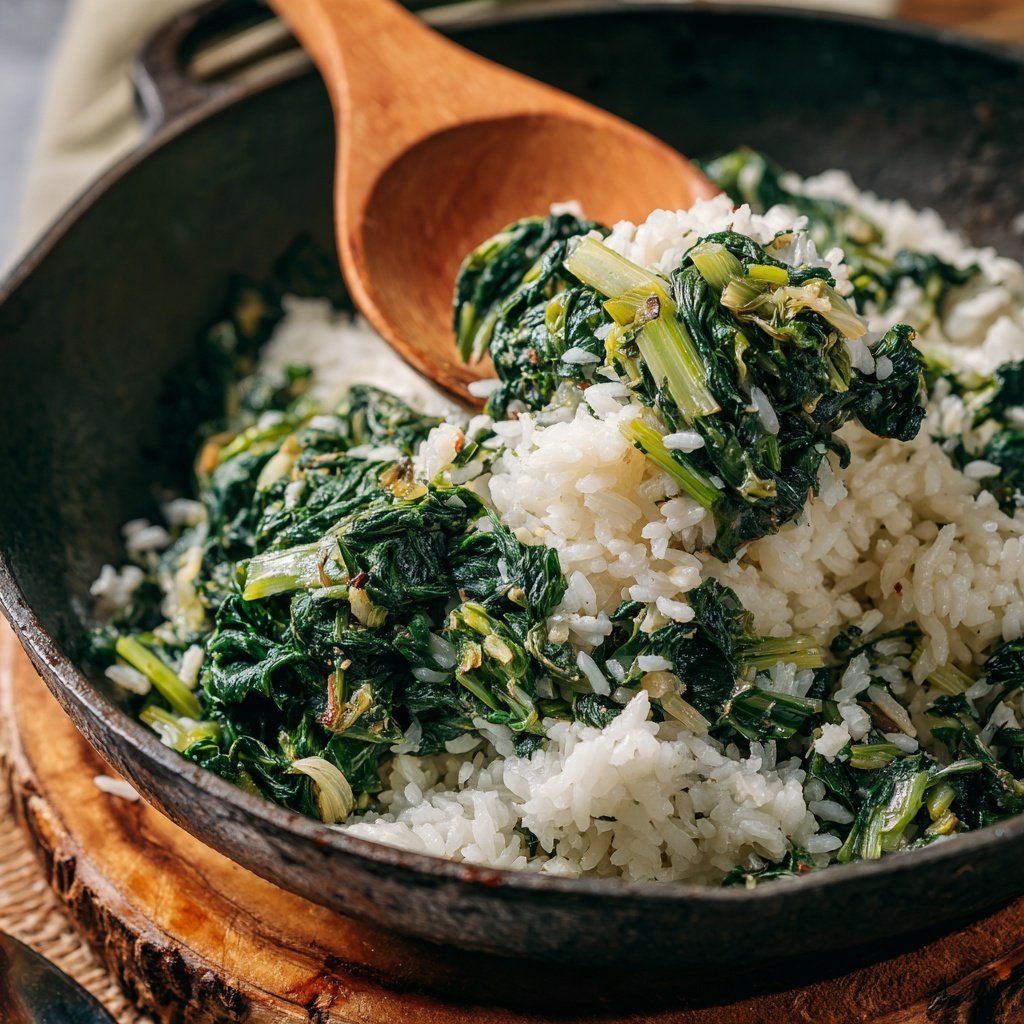 Mittagessen mit Spinat und Reis