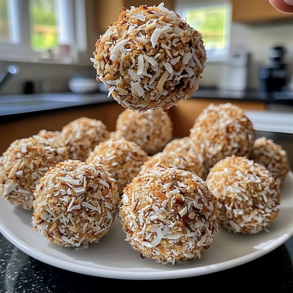 Protein Bällchen mit Kokosraspeln