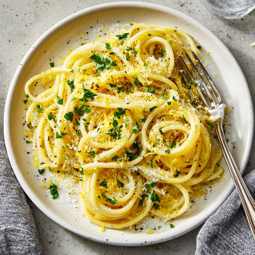 Spaghetti mit Zitronenschale und Parmesan
