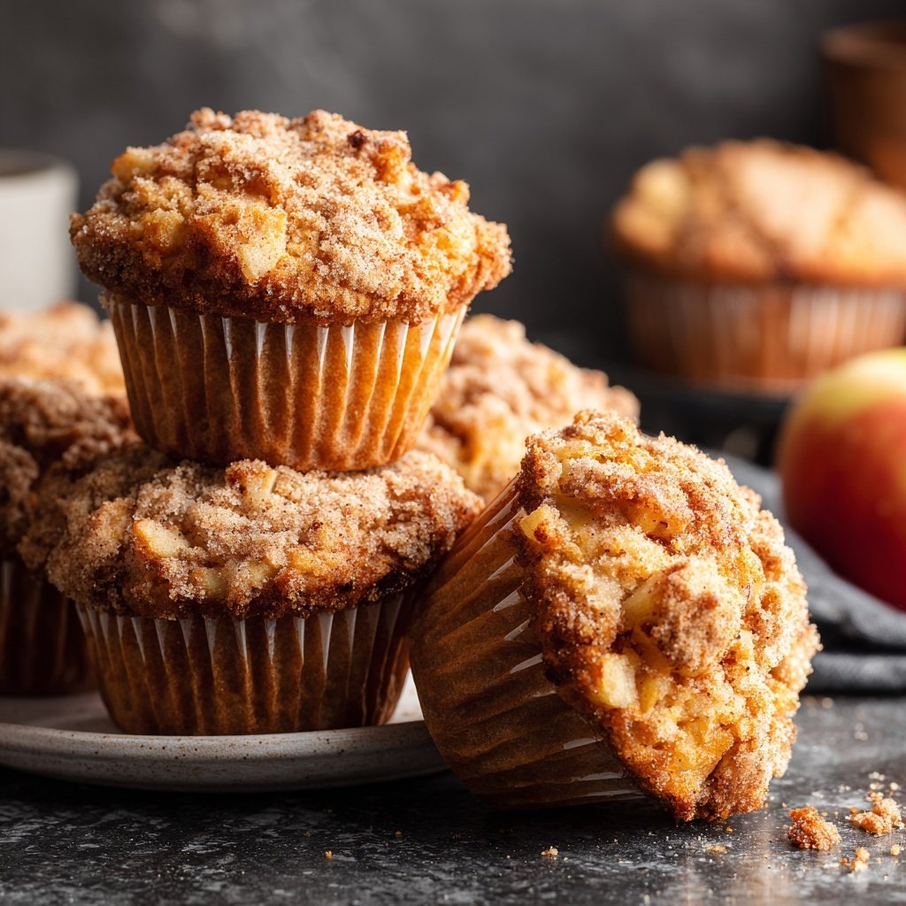 Muffins mit Apfelstücken und Zimtkruste